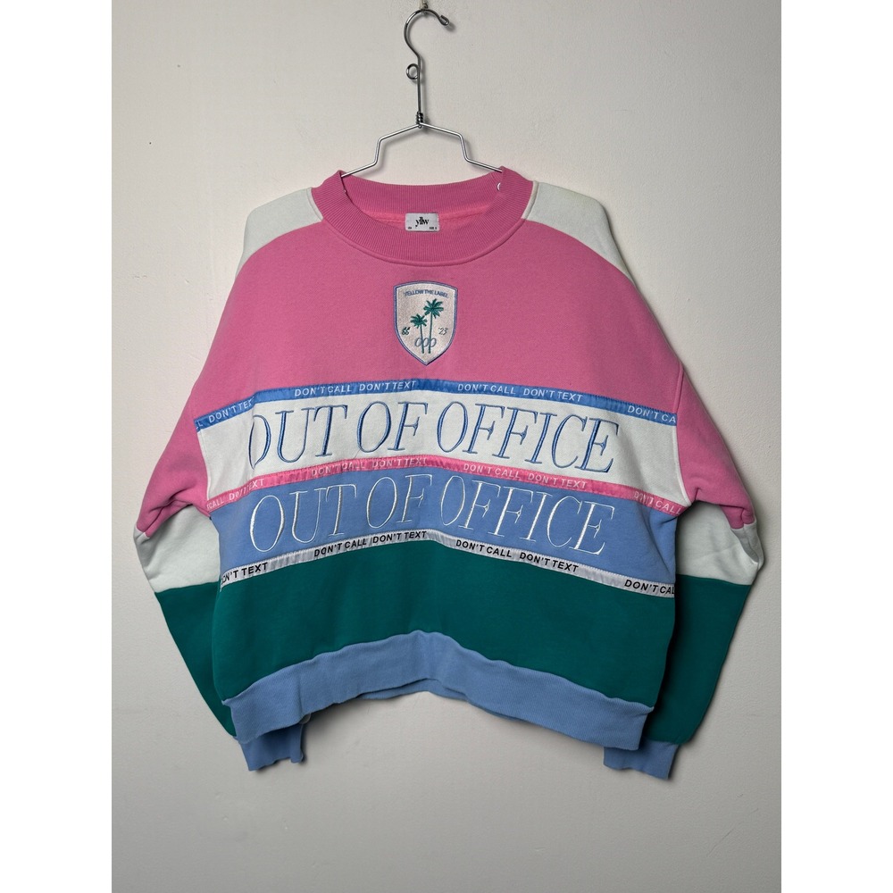 Yellow The Label Out of Office Colorblock Sweatshirt Pink Teal Womens Small
